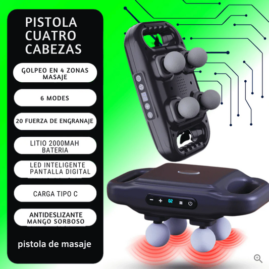 MASAJEADOR MUSCULAR ANTIESTRES 4 CABEZALES + RUTINA DE EJERCICIO